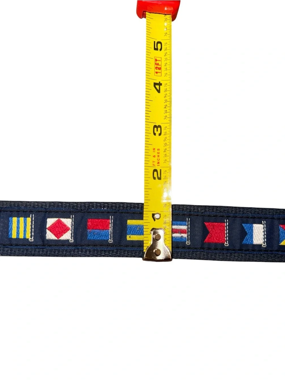 Vintage J Press Men's Navy Flag Leather Woven Belt with Brown Leather Accents 38